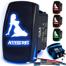 Load image into Gallery viewer, Waterproof Funny Rocker Switch 12v ON/Off, LED Backlit with Etched Design w/Toggle Switch 12v - UTV, Auto, Boat 20A Variation