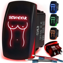 Load image into Gallery viewer, Waterproof Funny Rocker Switch 12v ON/Off, LED Backlit with Etched Design w/Toggle Switch 12v - UTV, Auto, Boat 20A Variation