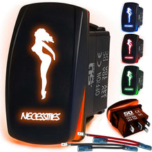 Load image into Gallery viewer, Waterproof Funny Rocker Switch 12v ON/Off, LED Backlit with Etched Design w/Toggle Switch 12v - UTV, Auto, Boat 20A Variation