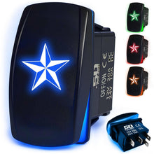 Load image into Gallery viewer, Waterproof Rocker Switch 12v ON/Off, LED Backlit with Etched Design w/Toggle Switch 12v - UTV, Auto, Boat 20A Variation