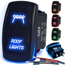 Load image into Gallery viewer, Waterproof Rocker Switch 12v ON/Off, LED Backlit with Etched Design w/Toggle Switch 12v - UTV, Auto, Boat 20A Variation