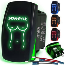 Load image into Gallery viewer, Waterproof Funny Rocker Switch 12v ON/Off, LED Backlit with Etched Design w/Toggle Switch 12v - UTV, Auto, Boat 20A Variation