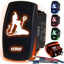 Load image into Gallery viewer, Waterproof Funny Rocker Switch 12v ON/Off, LED Backlit with Etched Design w/Toggle Switch 12v - UTV, Auto, Boat 20A Variation