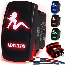 Load image into Gallery viewer, Waterproof Funny Rocker Switch 12v ON/Off, LED Backlit with Etched Design w/Toggle Switch 12v - UTV, Auto, Boat 20A Variation