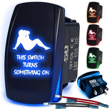 Load image into Gallery viewer, Waterproof Funny Rocker Switch 12v ON/Off, LED Backlit with Etched Design w/Toggle Switch 12v - UTV, Auto, Boat 20A Variation
