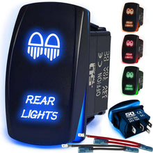 Load image into Gallery viewer, Waterproof Rocker Switch 12v ON/Off, LED Backlit with Etched Design w/Toggle Switch 12v - UTV, Auto, Boat 20A Variation