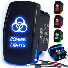 Load image into Gallery viewer, Waterproof Rocker Switch 12v ON/Off, LED Backlit with Etched Design w/Toggle Switch 12v - UTV, Auto, Boat 20A Variation