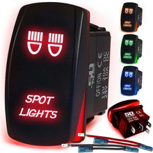 Load image into Gallery viewer, Waterproof Rocker Switch 12v ON/Off, LED Backlit with Etched Design w/Toggle Switch 12v - UTV, Auto, Boat 20A Variation