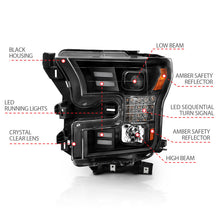 Load image into Gallery viewer, ANZO 15-17 Ford F-150 Project Headlights w/ Plank Style Design Black w/ Amber Sequential Turn Signal 111408