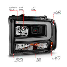 Load image into Gallery viewer, ANZO 99-04 Ford F250/F350/F450/Excursion (excl 99) Projector Headlights - w/ Light Bar Black Housing 111551