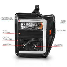 Load image into Gallery viewer, ANZO 08-10 Ford F-250 - F-550 Super Duty Projector Headlights w/ Light Bar Switchback Black Housing 111586