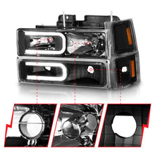 Load image into Gallery viewer, ANZO 88-98 Chevrolet C1500 Crystal Headlights w/ Light Bar Black Housing w/ Signal Side Markers 8Pcs 111528