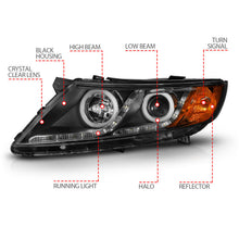 Load image into Gallery viewer, Anzo 2011-2013 Kia Optima Projector Headlights w/ Halo Black (CCFL)