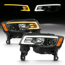 Load image into Gallery viewer, ANZO 2017-2018 Jeep Grand Cherokee Projector Headlights w/ Plank Style Switchback - Black w/ Amber 111418