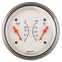 Load image into Gallery viewer, AutoMeter Gauge Dual Fuel &amp; Oilp 3-3/8in. 0 Ohm(e) to 90 Ohm(f)&amp; 100PSI Elec Arctic White 1324
