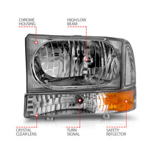 Load image into Gallery viewer, Anzo 2000-2004 Ford Excursion Crystal Headlights Chrome w/ LED 1pc