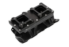 Load image into Gallery viewer, Fabricated Intake Manifold SBC Single Plane Carbureted (2 x 4150 style flange changeable plate) Black with Sniper logo