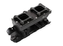 Load image into Gallery viewer, Fabricated Intake Manifold SBC Single Plane Carbureted (2 x 4150 style flange changeable plate) Black with Sniper logo