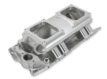 Load image into Gallery viewer, Fabricated Intake Manifold BBC Single Plane 2 x 4500 Silver with Sniper Logo