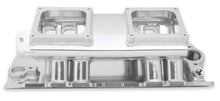 Load image into Gallery viewer, Fabricated Intake Manifold BBC Single Plane 2 x 4500 Silver with Sniper Logo