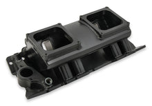 Load image into Gallery viewer, Fabricated Intake Manifold BBC Single Plane 2 x 4500 Black with Sniper Logo