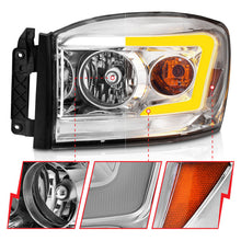 Load image into Gallery viewer, Anzo 06-09 Dodge RAM 1500/2500/3500 Headlights Chrome Housing/Clear Lens (w/Switchback Light Bars) 111527