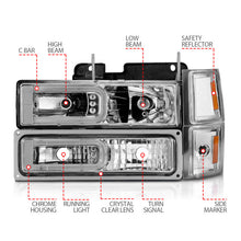 Load image into Gallery viewer, ANZO 88-98 Chevrolet C1500 Crystal Headlights w/Light Bar Chrome Housing w/ Signal Side Markers 8Pcs 111529