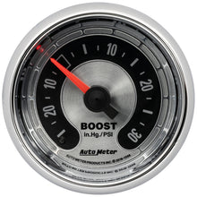 Load image into Gallery viewer, Autometer American Muscle 2-1/16in Full Sweep Mechanical 30 In Hg Vac/30PSI Boost Vacuum Gauge 1208