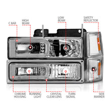 Load image into Gallery viewer, ANZO 88-98 Chevrolet C1500 Crystal Headlights w/Light Bar Chrome Housing w/ Signal Side Markers 8Pcs 111529