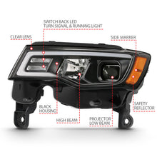 Load image into Gallery viewer, ANZO 2017-2018 Jeep Grand Cherokee Projector Headlights w/ Plank Style Switchback - Black w/ Amber 111418