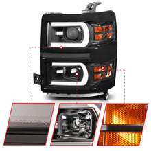 Load image into Gallery viewer, ANZO 14-15 Chevrolet Silverado 1500 Projector Headlights w/ Plank Style Switchback Black w/ Amber 111412