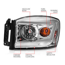 Load image into Gallery viewer, Anzo 06-09 Dodge RAM 1500/2500/3500 Headlights Chrome Housing/Clear Lens (w/Switchback Light Bars) 111527