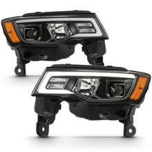 Load image into Gallery viewer, ANZO 2017-2018 Jeep Grand Cherokee Projector Headlights w/ Plank Style Switchback - Black w/ Amber 111418