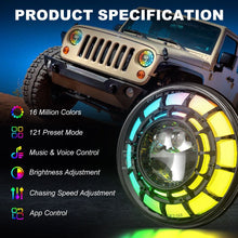 Load image into Gallery viewer, SPDZ1 Oculus 7” RGB LED Headlights with LED RGB Fog Light Kit – App Controlled Multi-Mode Halo