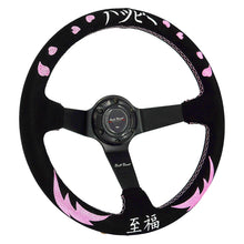 Load image into Gallery viewer, Heart Bliss Universal 350mm 3" Deep Dish 6-Bolt Steering Wheel Black Suede