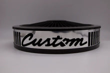Load image into Gallery viewer, Blingz Beauty Bandz, "SPECIAL ORDER" Grill Insert, 14" x 3" Black Filter Element, Black Chrome Lip around Black Filtered Lid.