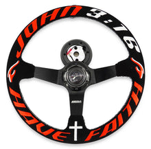 Load image into Gallery viewer, Have Faith Suede Steering Wheel + Short Hub Adapter for 83-04 Ford Mustang / 89-92 Ford Ranger