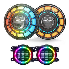 Load image into Gallery viewer, SPDZ1 Oculus 7” RGB LED Headlights with LED RGB Fog Light Kit – App Controlled Multi-Mode Halo
