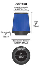 Load image into Gallery viewer, Airaid Universal Air Filter - Cone 4 x 7 x 4 5/8 x 7 w/ Short Flange - Blue SynthaMax 703-458