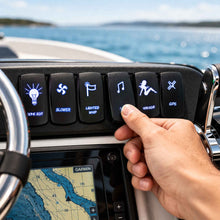 Load image into Gallery viewer, Waterproof Funny Rocker Switch 12v ON/Off, LED Backlit with Etched Design w/Toggle Switch 12v - UTV, Auto, Boat 20A Variation