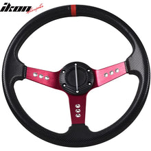 Load image into Gallery viewer, 350MM Steering Wheel Deep Dish Red Spoke Horn Button &amp; Emblem PVC