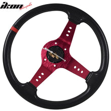 Load image into Gallery viewer, 350MM Steering Wheel Deep Dish Red Spoke Horn Button &amp; Emblem PVC