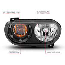 Load image into Gallery viewer, Anzo  2008-2014 Dodge Challenger Crystal Headlights Black