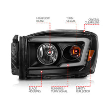 Load image into Gallery viewer, Anzo 06-09 Dodge RAM 1500/2500/3500 Headlights Black Housing/Clear Lens (w/Switchback Light Bars) 111526
