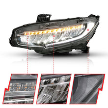 Load image into Gallery viewer, ANZO 16-17 Honda Civic Projector Headlights Plank Style Black w/Amber/Sequential Turn Signal 121527