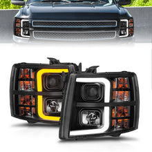 Load image into Gallery viewer, ANZO 2007-2013 Chevrolet Silverado 1500 Projector w/ Light Bar Black Housing w/ Sequential 111545