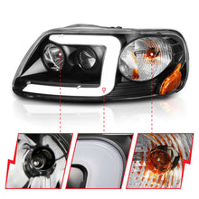 Load image into Gallery viewer, ANZO 1997-2003 Ford F-150 Projector Headlights w/ Light Bar Black Housing 111503