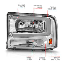 Load image into Gallery viewer, ANZO 99-04 Ford F250/F350/F450/Excursion (excl. 99) Crystal Headlights - w/ Light Bar Chrome Housing 111550