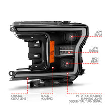 Load image into Gallery viewer, ANZO 18-20 Ford F-150 (w/o Fctry LED) Full LED Proj Headlights w/Light Bar Swtchbk Seq. Black w/Init 111570