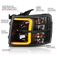 Load image into Gallery viewer, ANZO 07-13 Chevrolet Silverado 1500 Plank Style Projector Headlights Black w/ Amber 111410